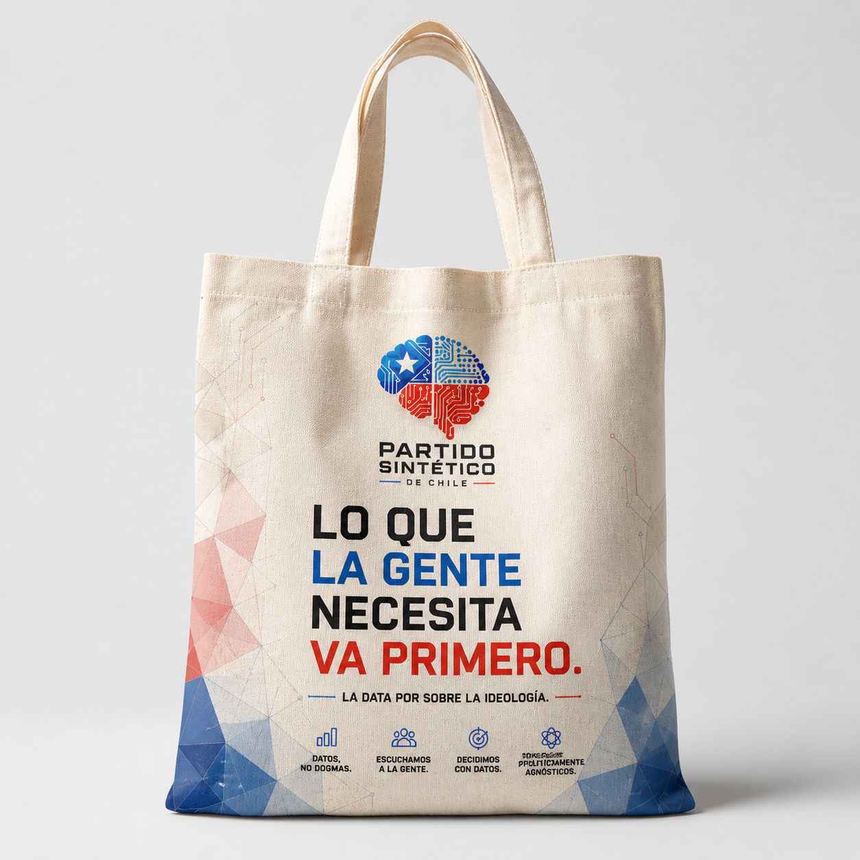 Tote bag · Manifiesto — Lo que la gente necesita va primero. Edición Partido Sintético de Chile.